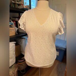 Michael Kors White Eyelet Flutter Sleeve Blouse